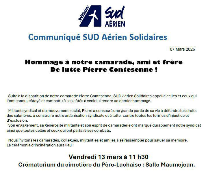 SUD Aérien // Hommage à notre camarade de lutte Pierre Contesenne