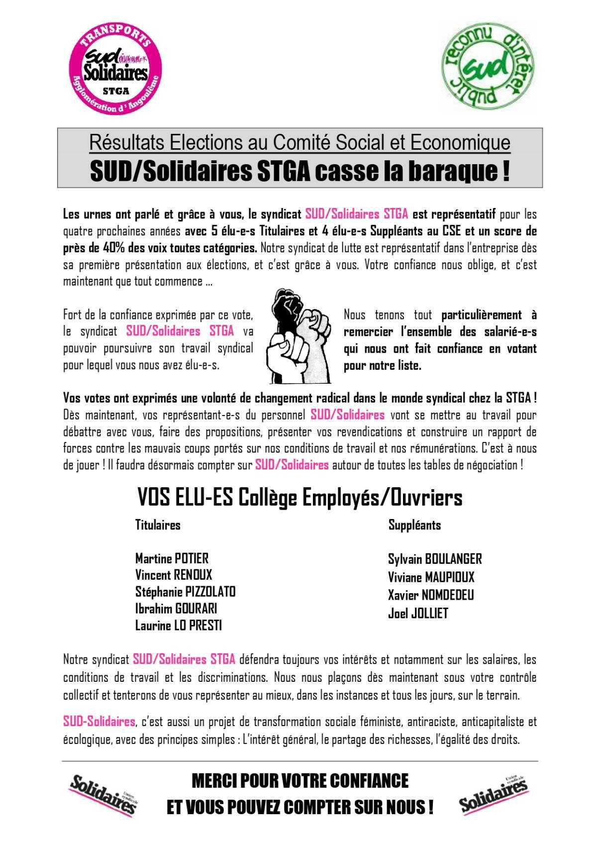 Fédé Urbains // A Angoulême, SUD / Solidaires STGA casse la baraque !