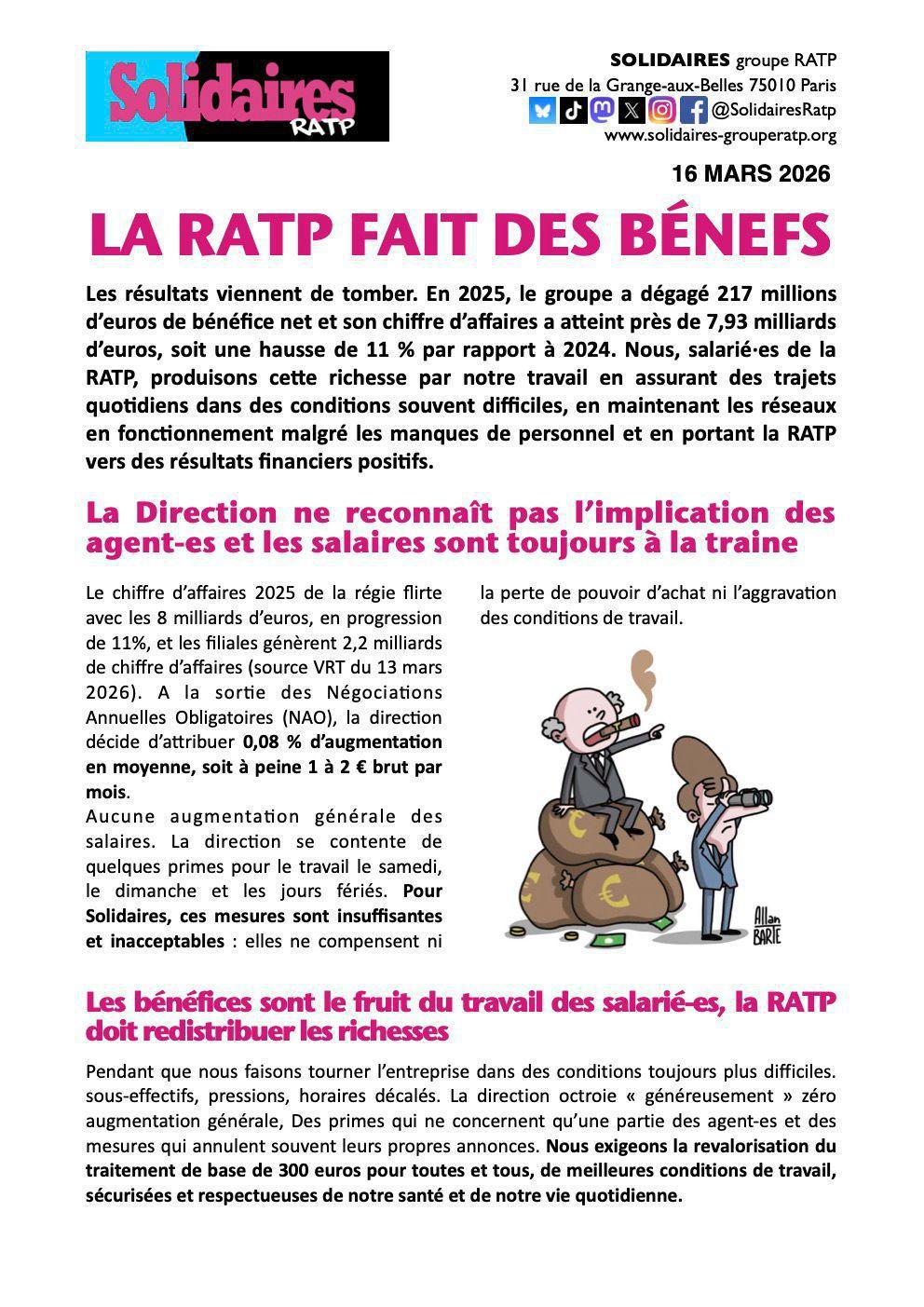 Solidaires RATP // La RATP fait des bénefs !