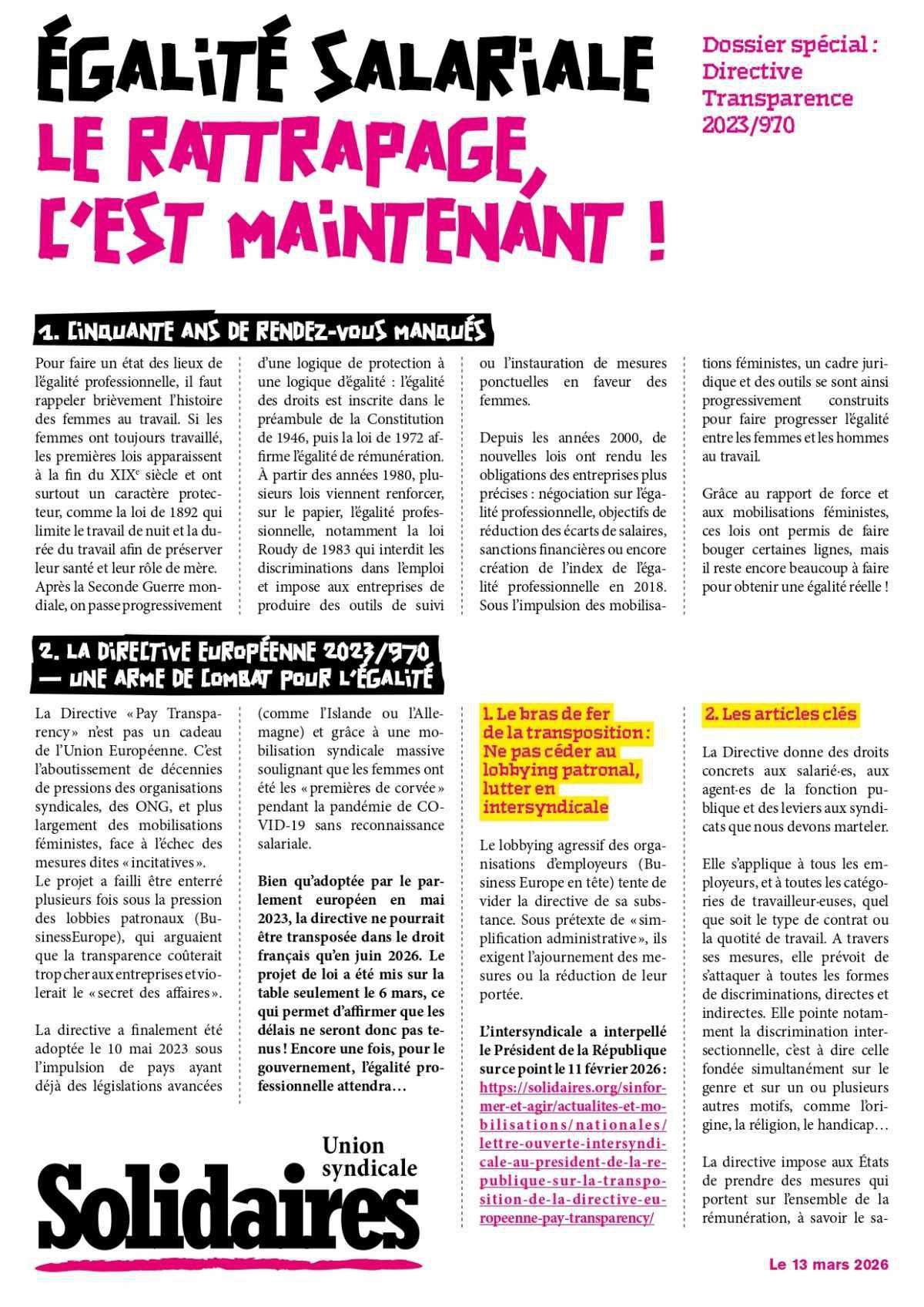 Solidaires // Égalité salariale : le rattrapage, c'est maintenant !