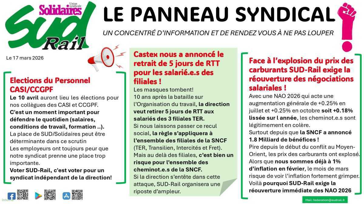 SUD-Rail // Le Panneau syndical du 17 mars 2026