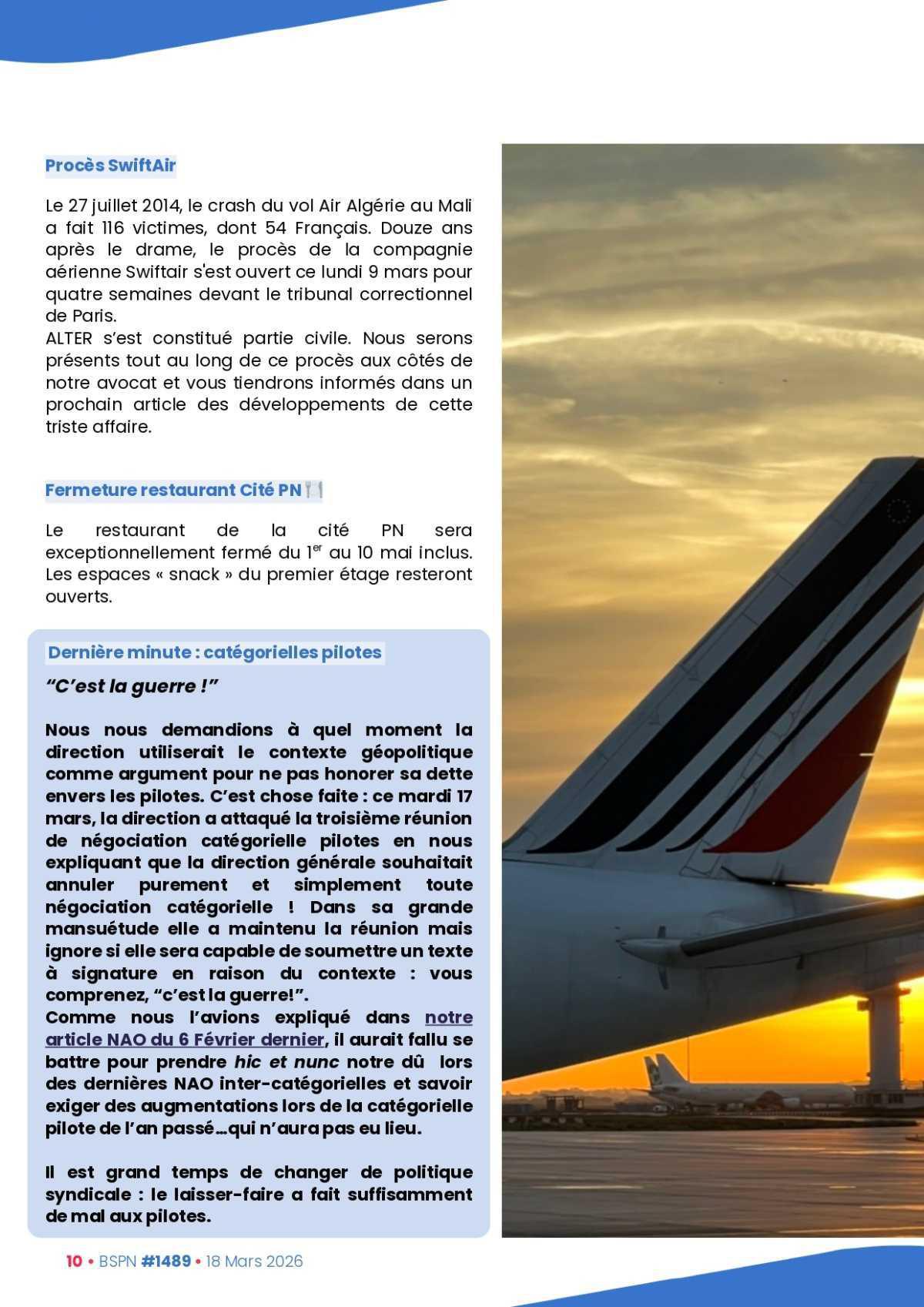 ALTER // Bulletin Syndical du Personnel Naviguant # 1489 du 18 mars 2026