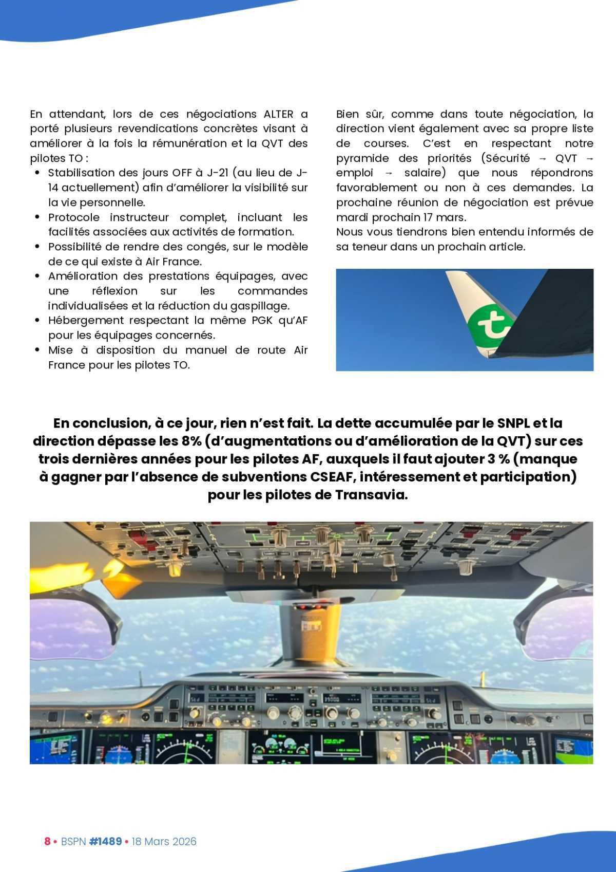 ALTER // Bulletin Syndical du Personnel Naviguant # 1489 du 18 mars 2026