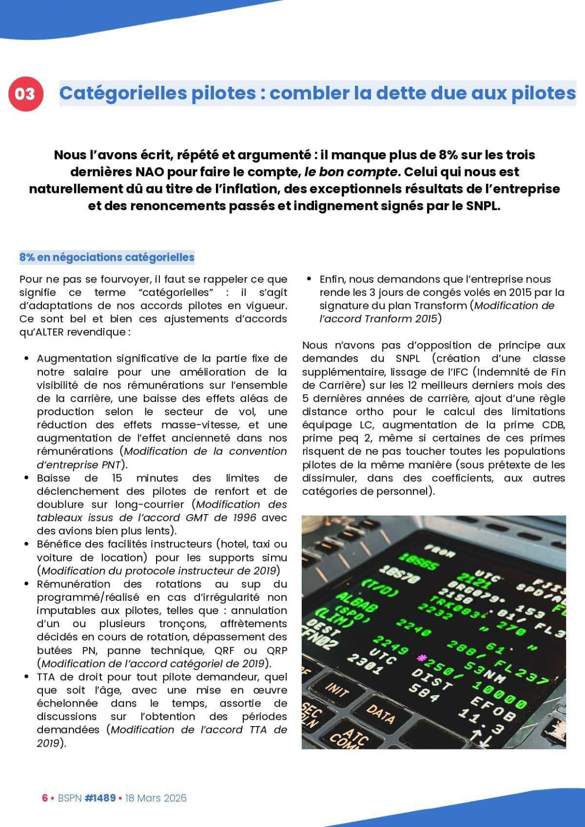 ALTER // Bulletin Syndical du Personnel Naviguant # 1489 du 18 mars 2026