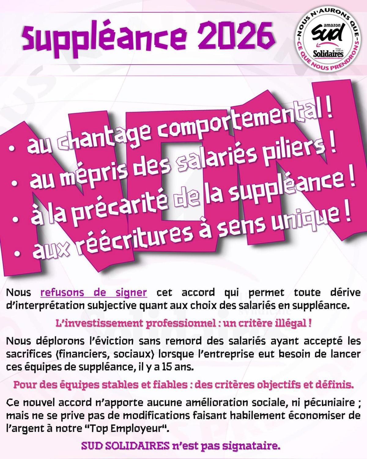 SUD AMAZON LIL1 // Suppléance 2026, nous ne signerons pas !