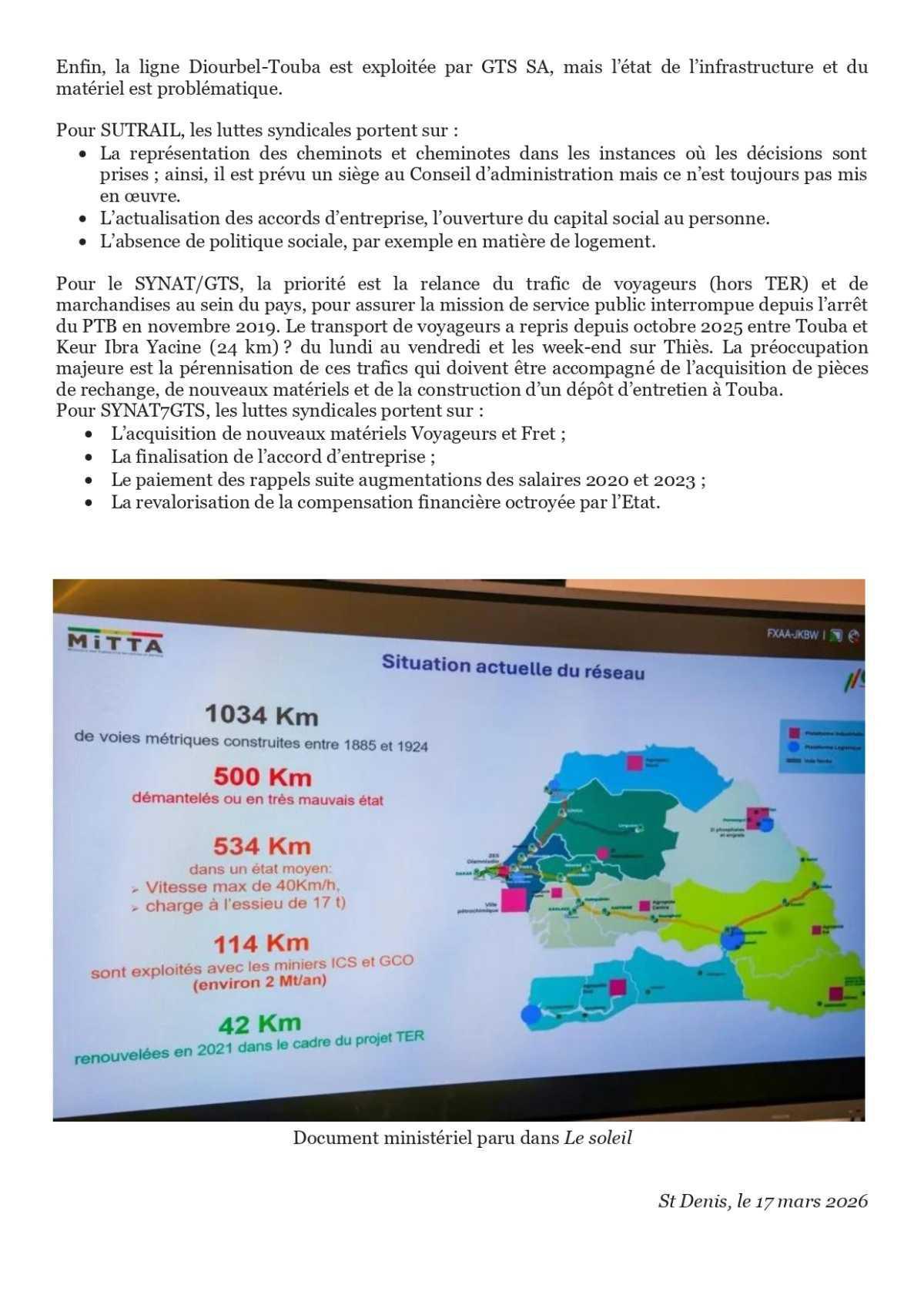 SUD-Rail // Situation dans le secteur ferroviaire sénégalais