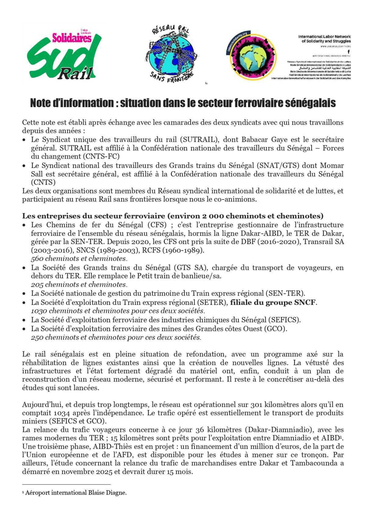 SUD-Rail // Situation dans le secteur ferroviaire sénégalais