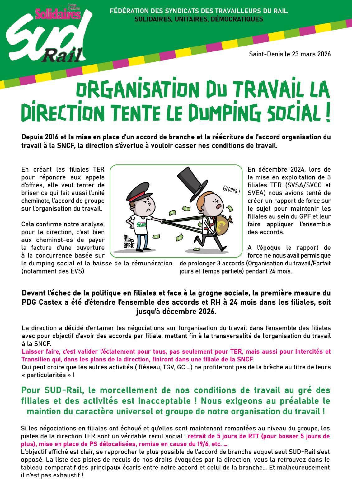 SUD-Rail // Organisation du travail : la Direction tente le dumping social !
