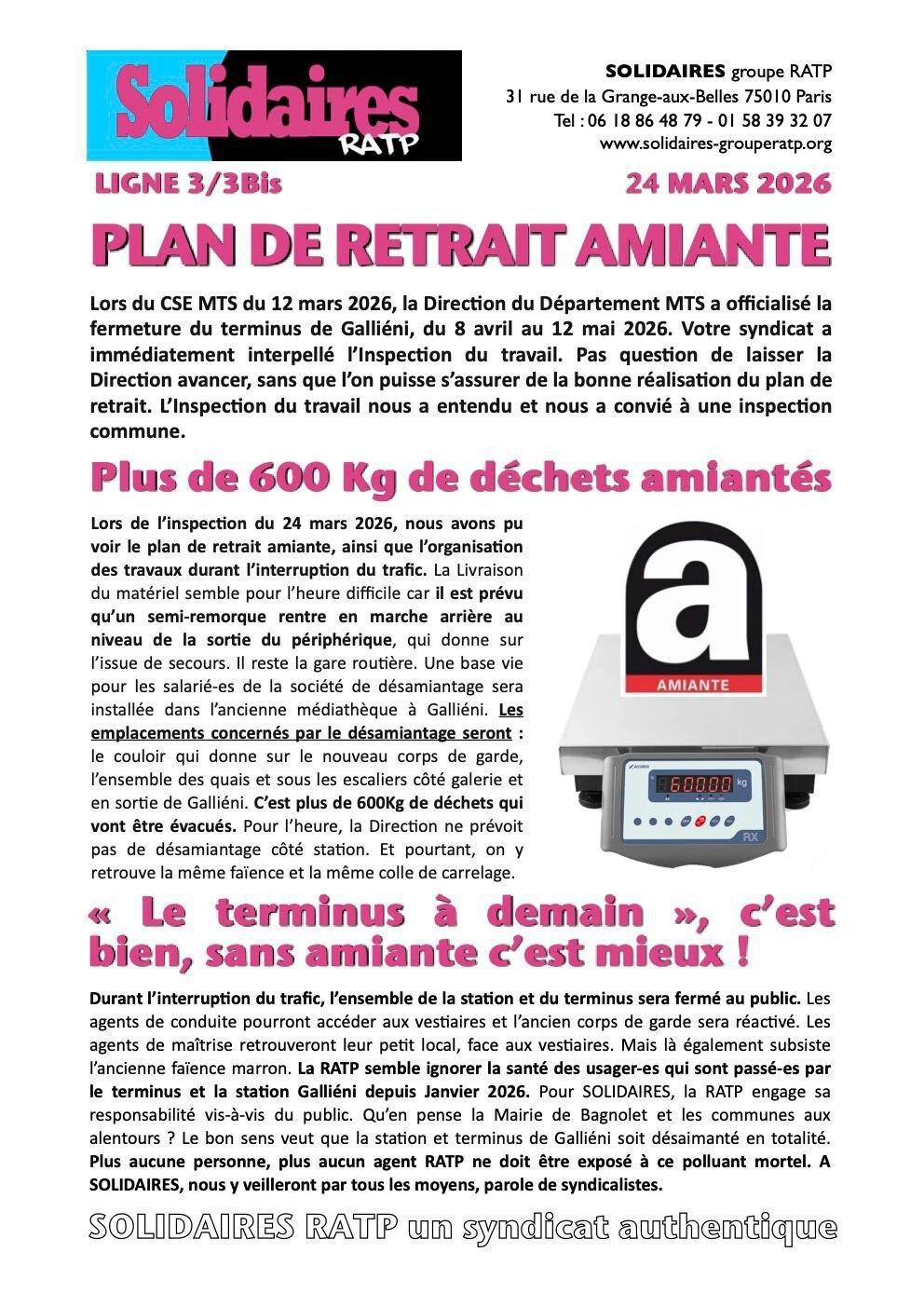 Solidaires RATP // Plan de retrait amiante