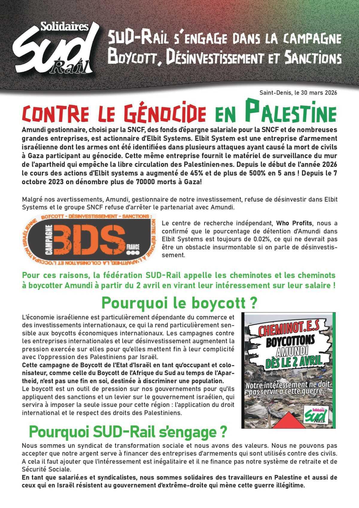 SUD-Rail // Contre le génocide en Palestine