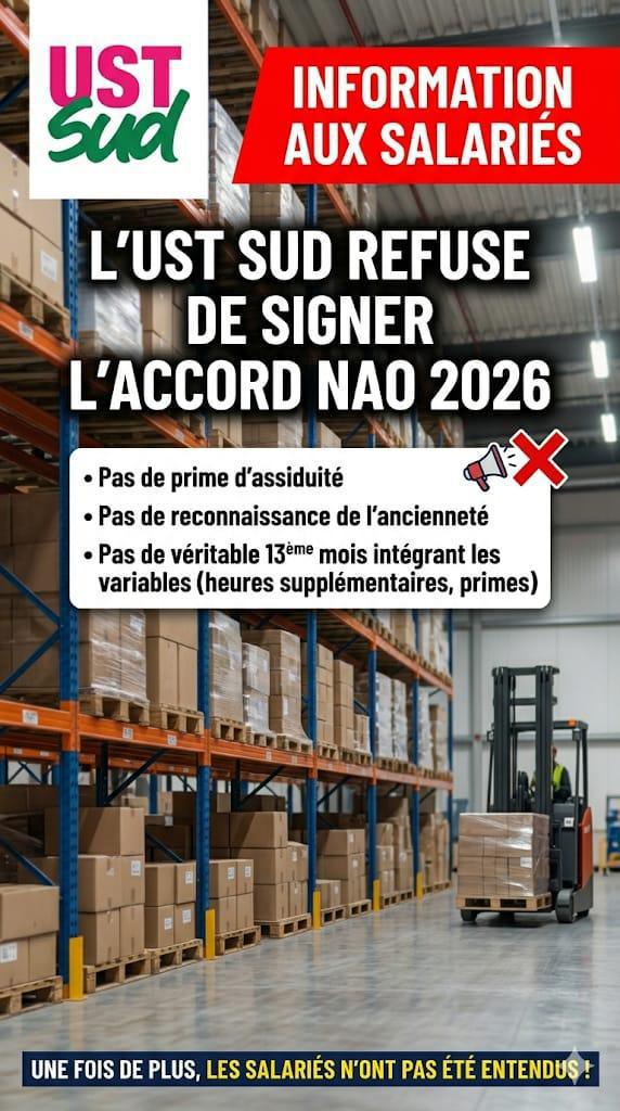 GXO Logistics // L'UST SUD ne signera pas les NAO 2026