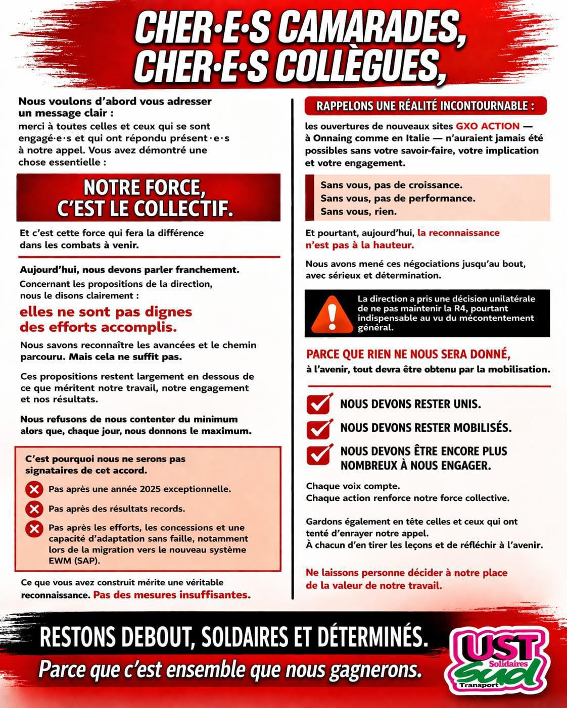 GXO Logistics // L'UST SUD ne signera pas les NAO 2026