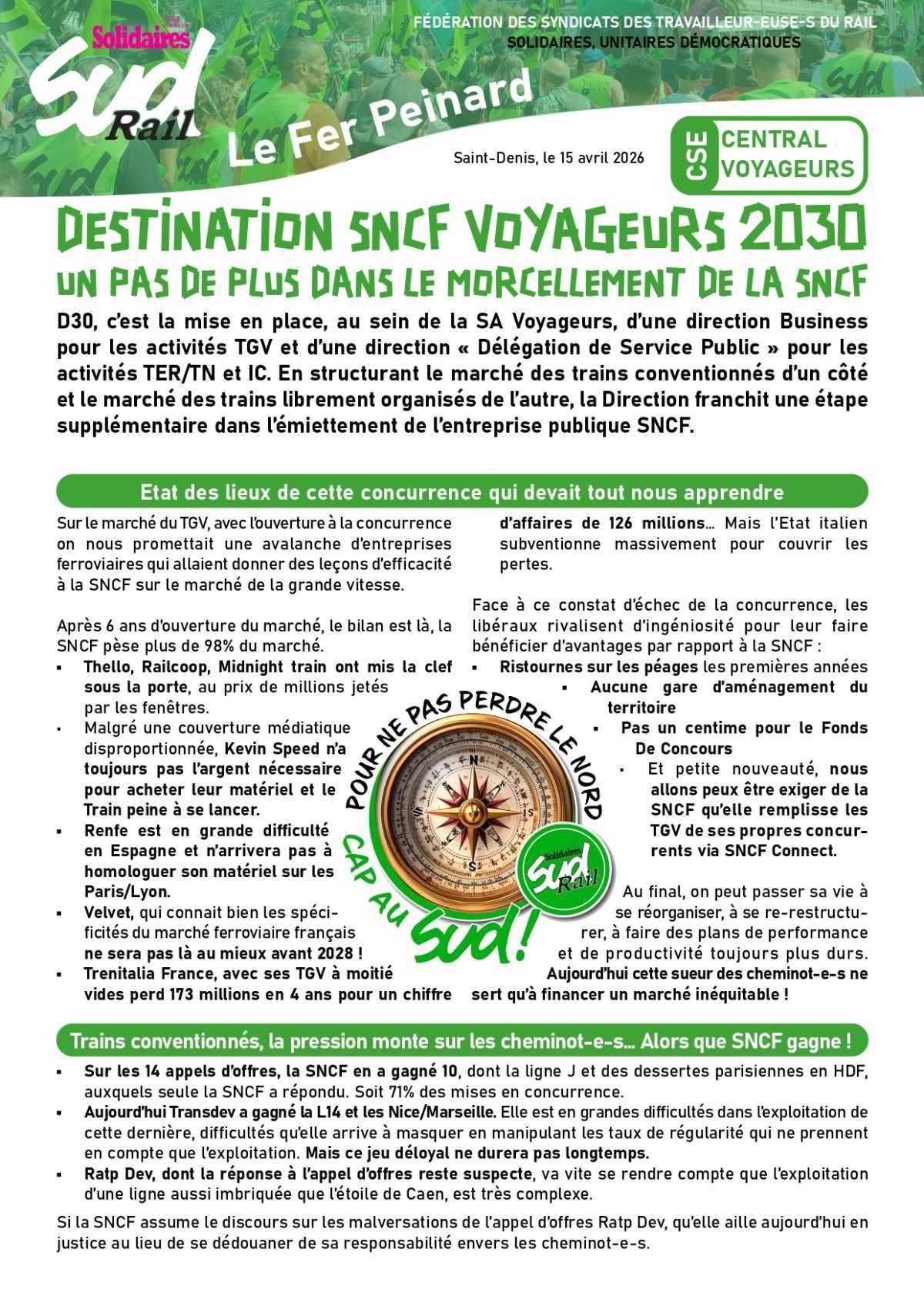 SUD-Rail // Le Fer Peinard du CSE Central Voyageurs - avril 2026