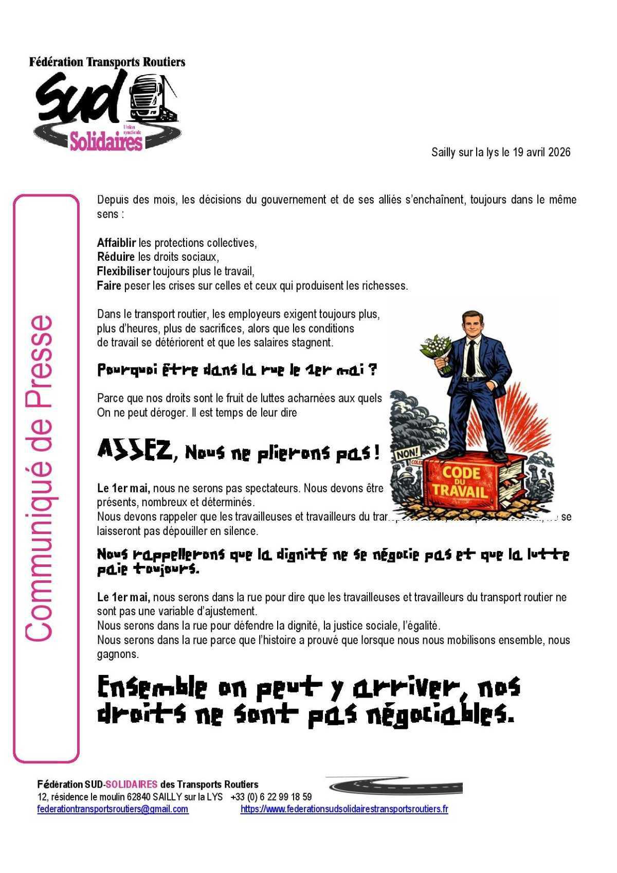 Fédération SUD Solidaires des transports routiers // Tract du 1er mai 2026