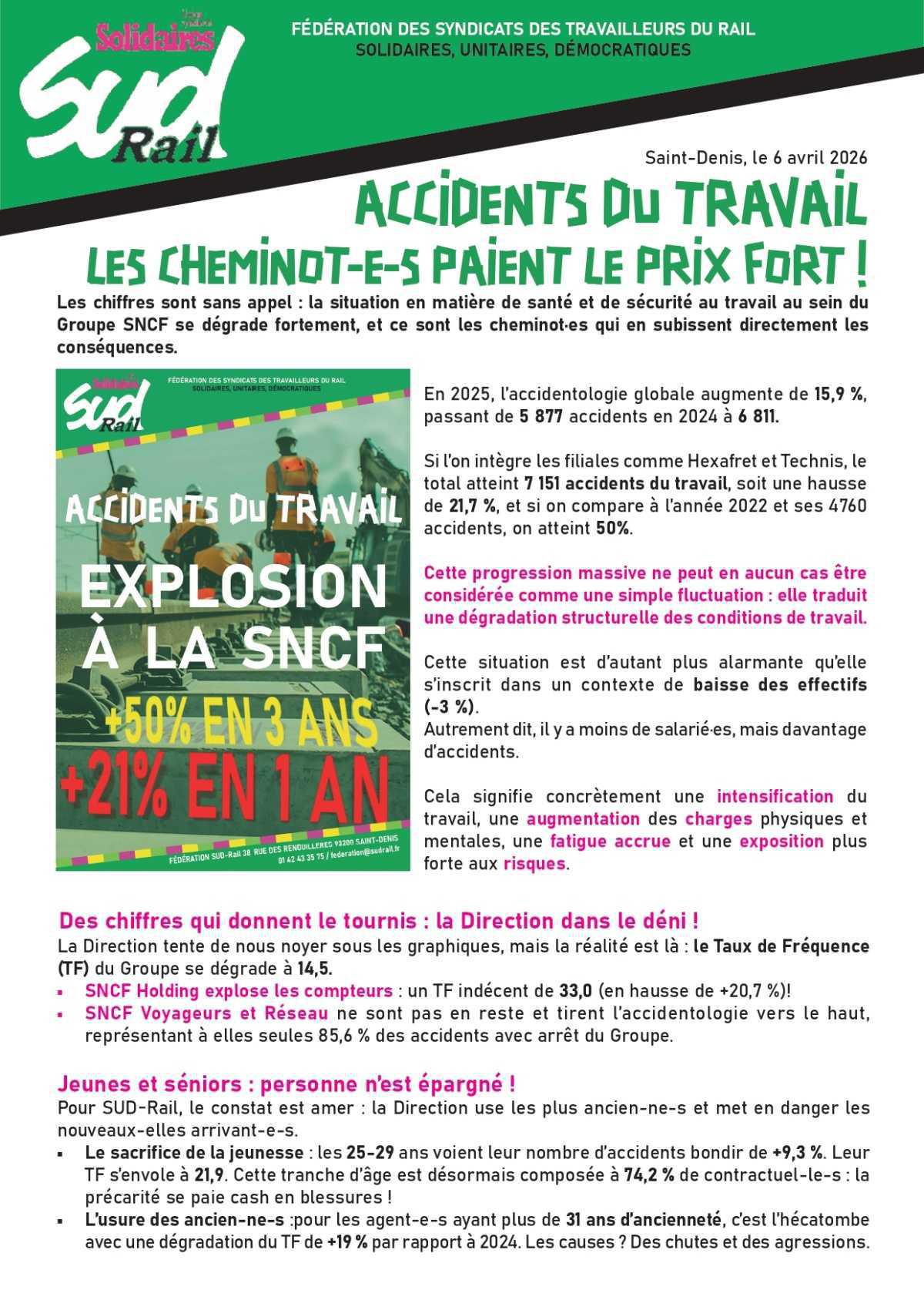 SUD-Rail // 28 avril à St-Denis, rassemblons nous contre l'explosion des accidents du travail