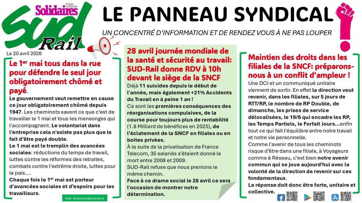 SUD-Rail // Le panneau syndical du 19 avril 2026