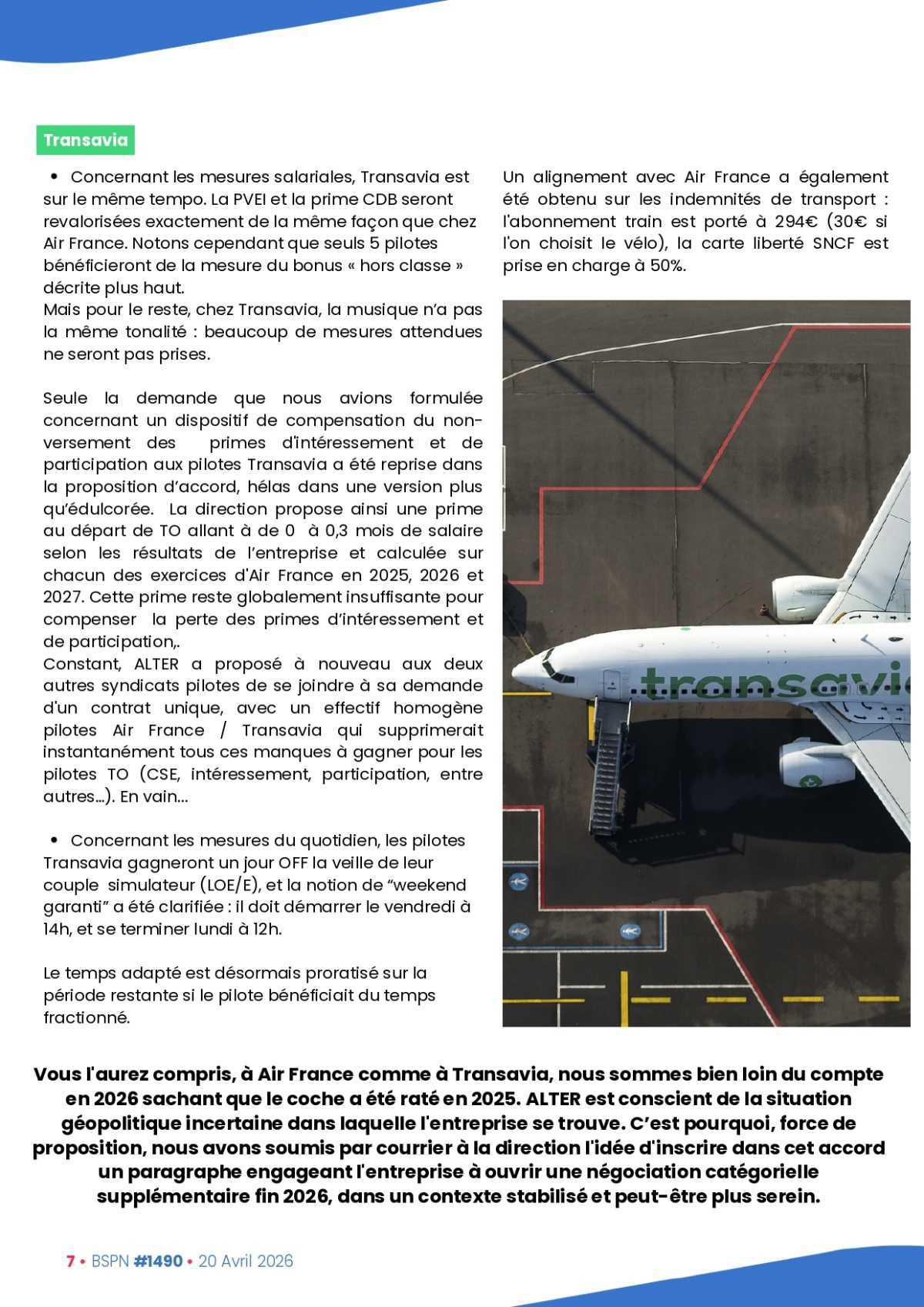 ALTER // Bulletin Syndical du Personnel Naviguant # 1490 du 20 avril 2026