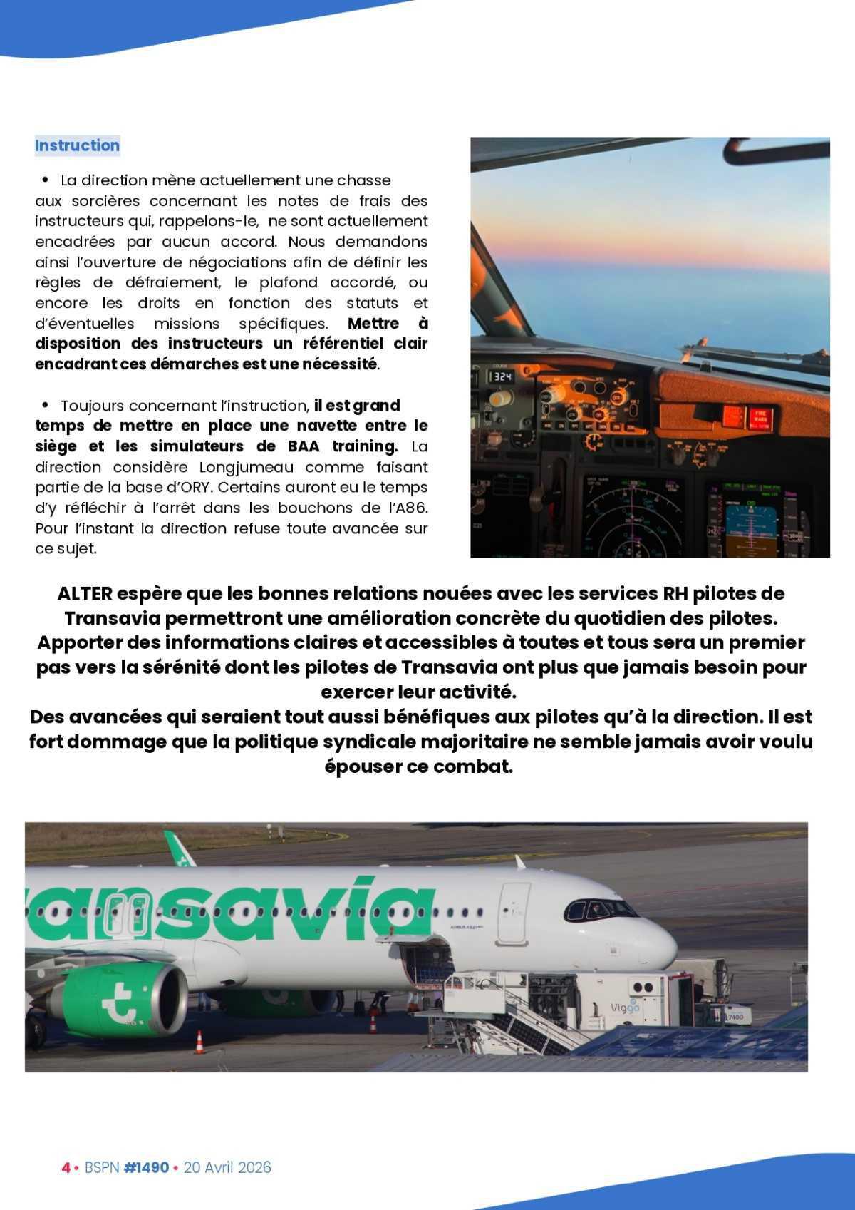 ALTER // Bulletin Syndical du Personnel Naviguant # 1490 du 20 avril 2026