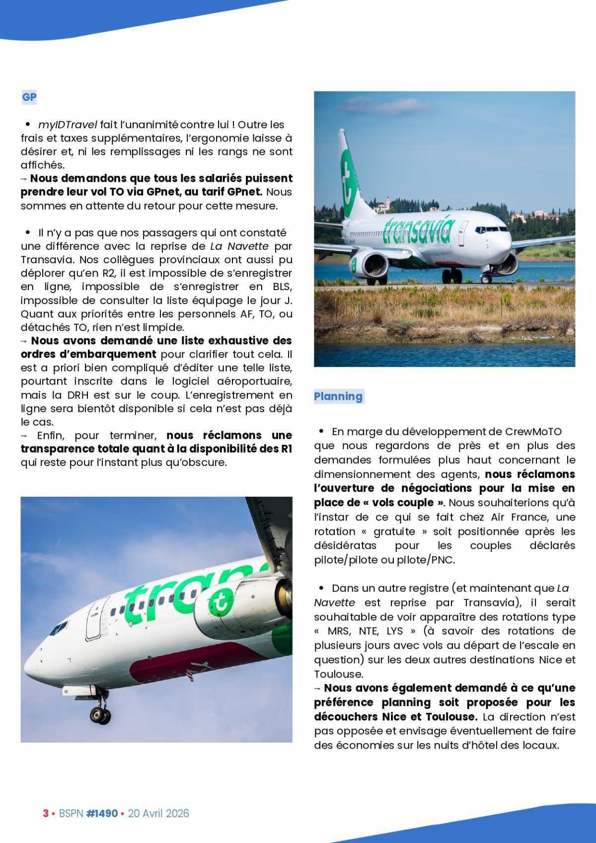 ALTER // Bulletin Syndical du Personnel Naviguant # 1490 du 20 avril 2026