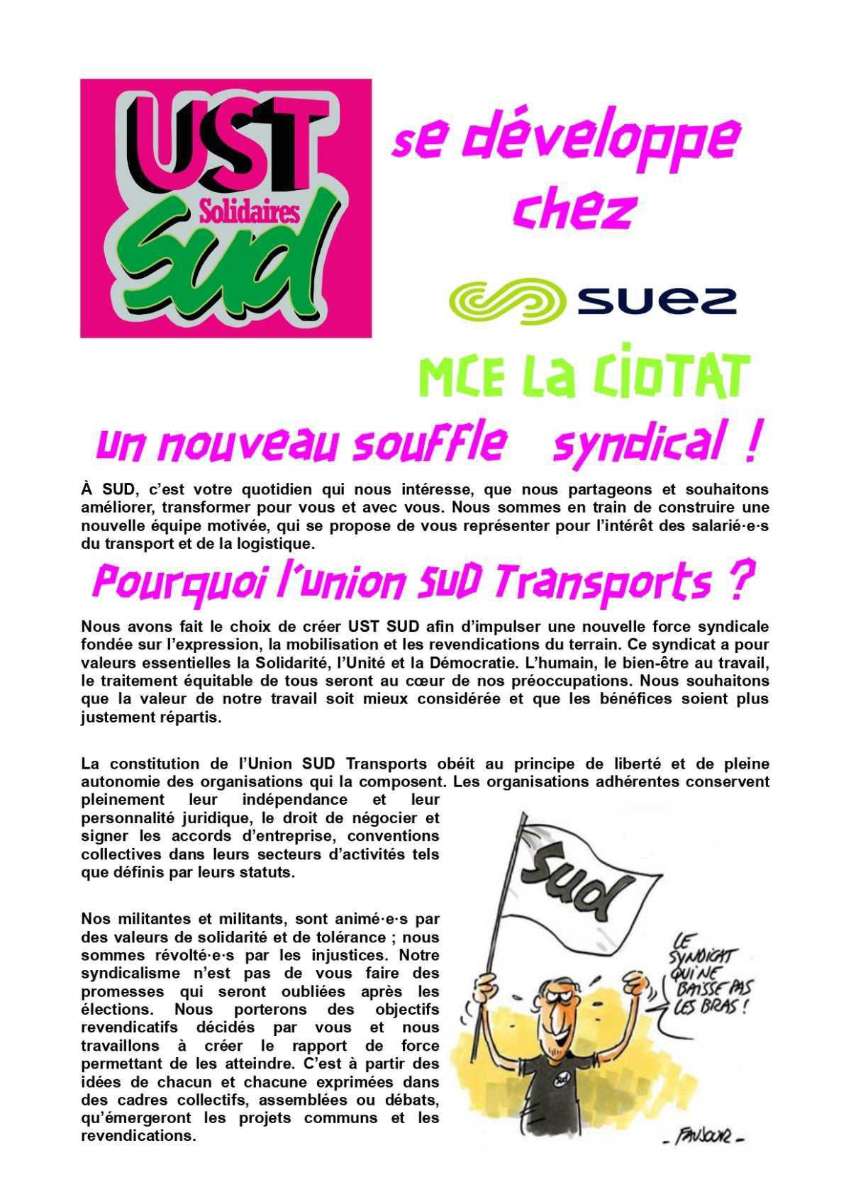 L'Union SUD Transports se développe à SUEZ MCE La Ciotat !