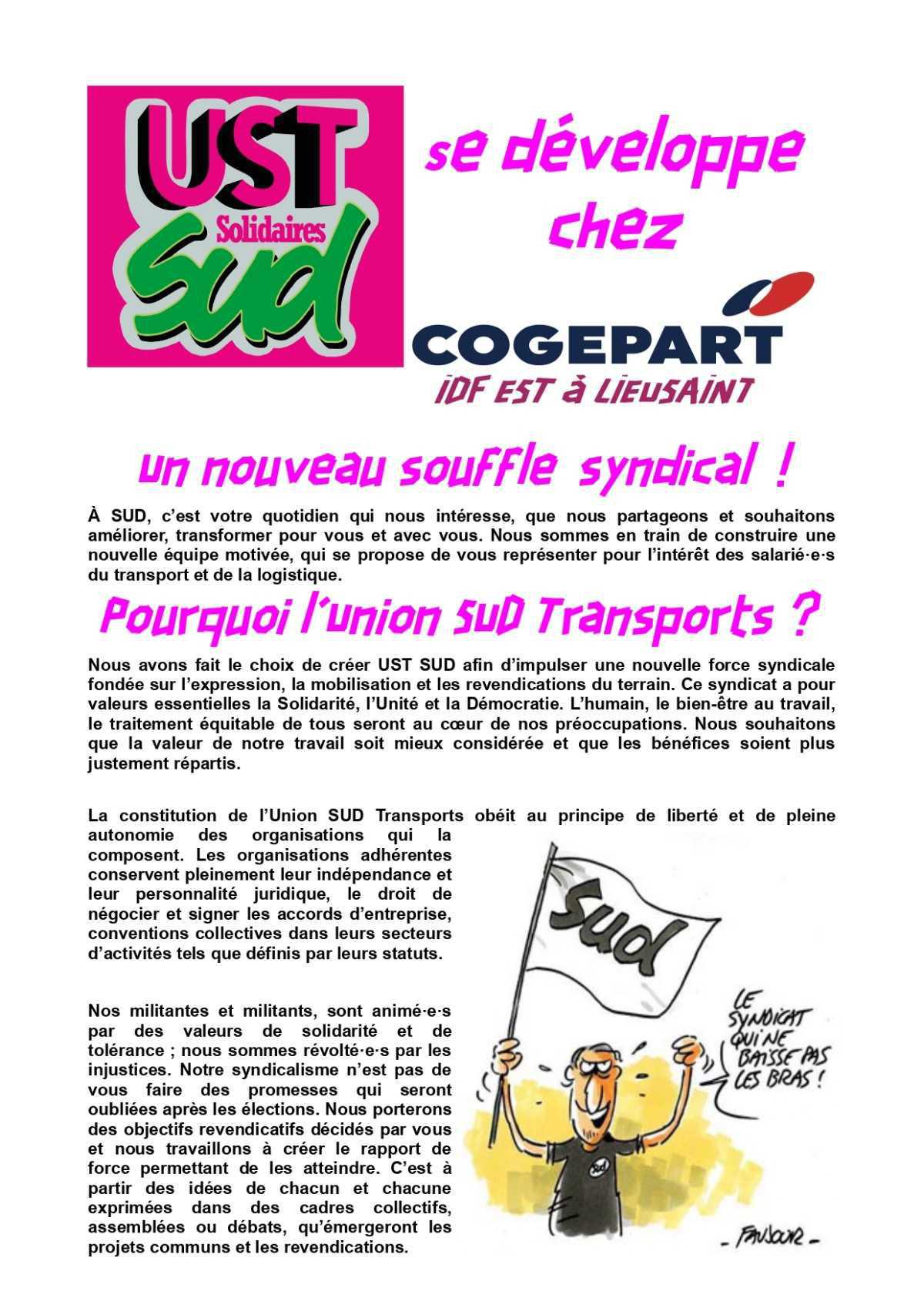 L'Union SUD Transports s'implante chez COGEPART IDF EST à Lieusaint !