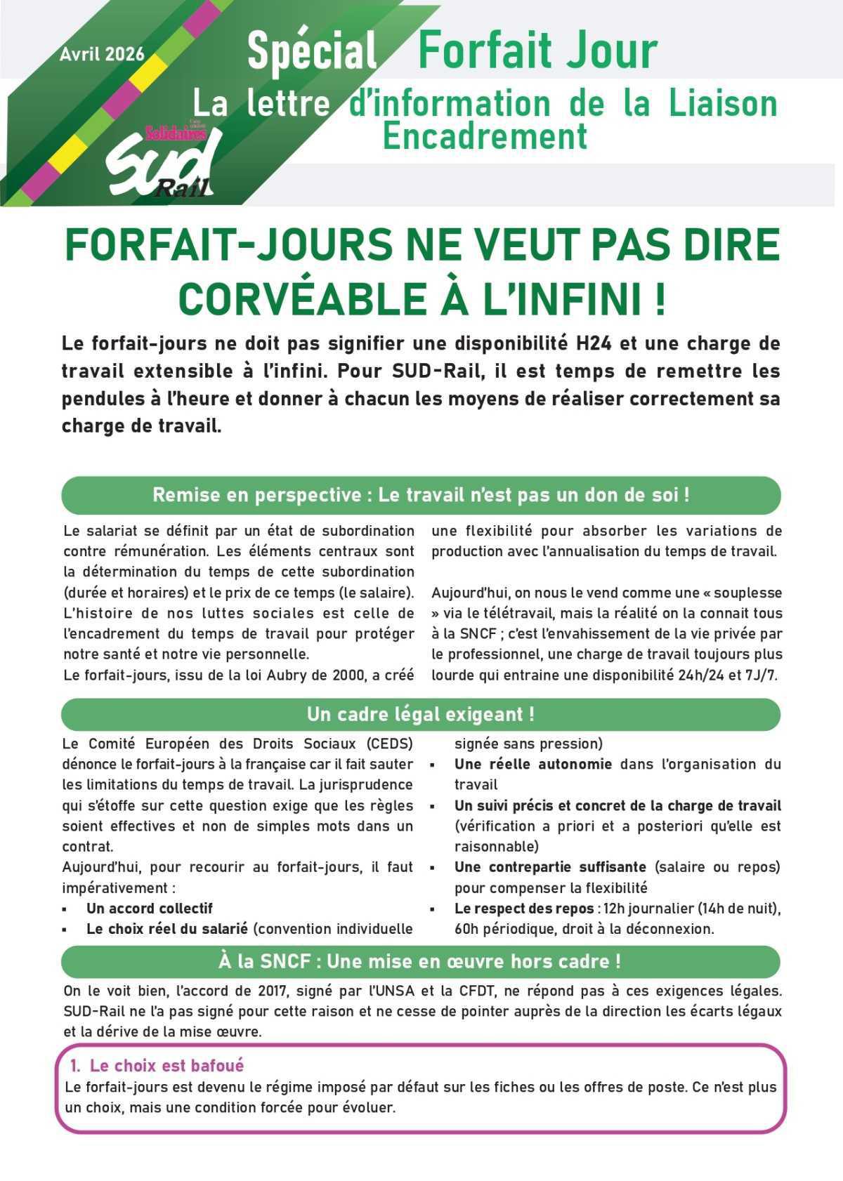 SUD-Rail // Forfait-jours ne veut pas dire corvéable à l'infini !