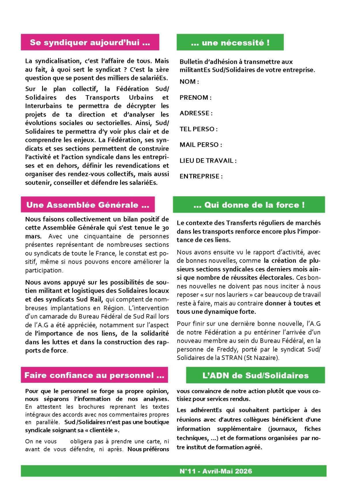 Solidaires sur toute la ligne # 11 avril-mai 2026