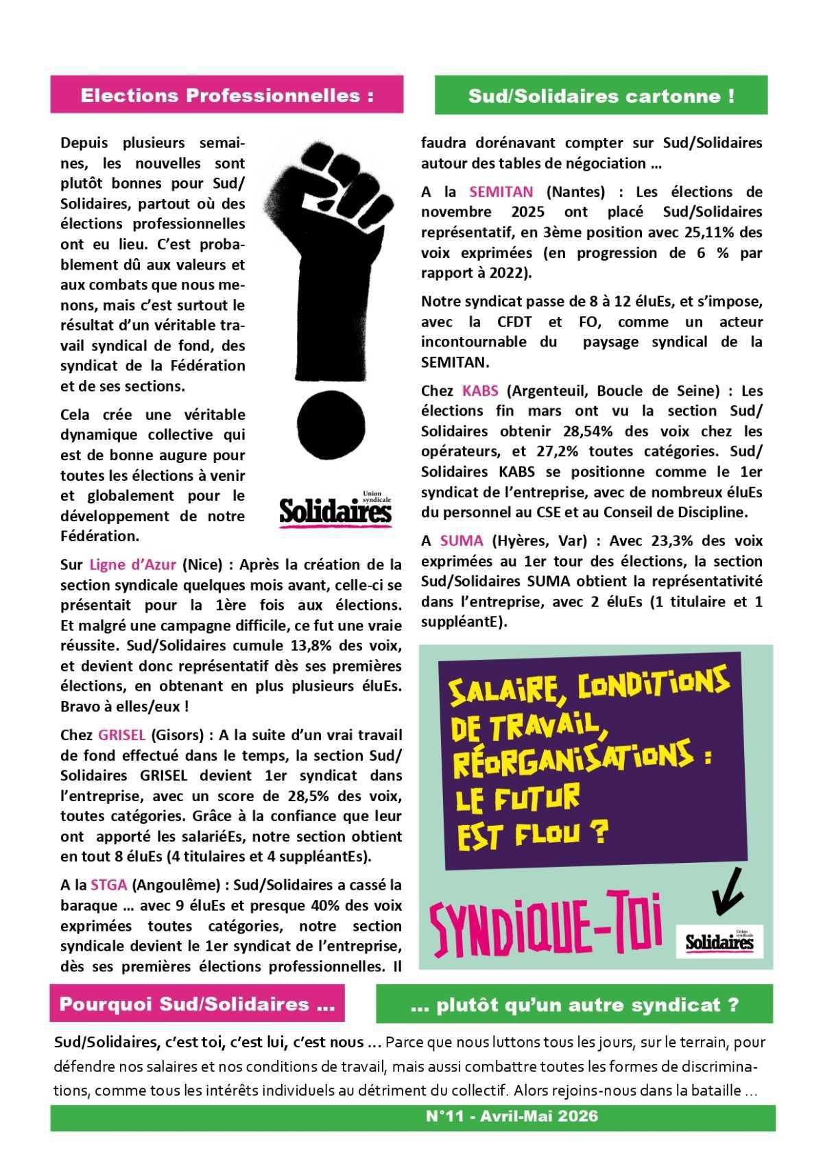 Solidaires sur toute la ligne # 11 avril-mai 2026
