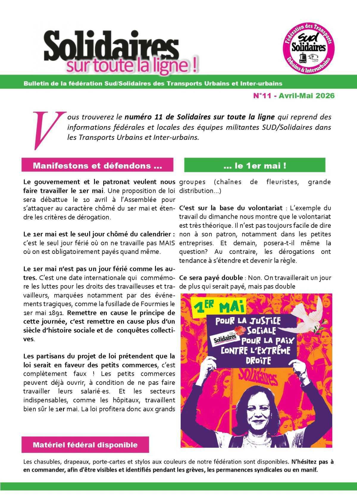 Solidaires sur toute la ligne # 11 avril-mai 2026