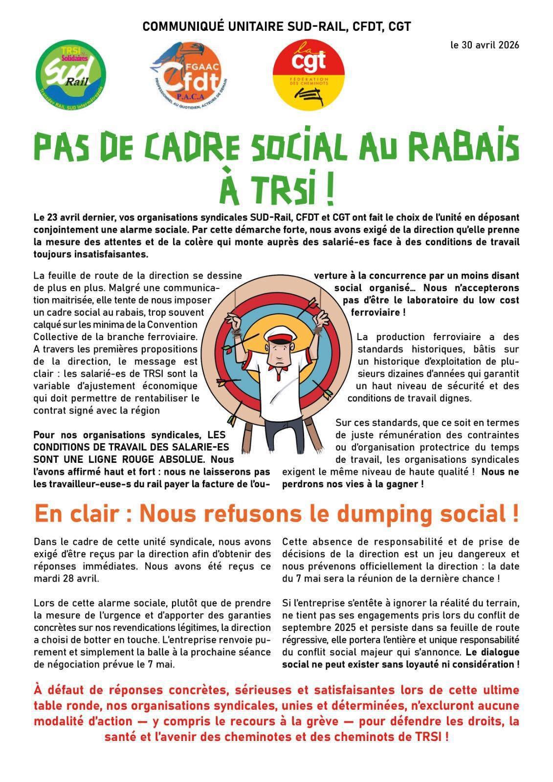 SUD-Rail // Pas de cadre social au rabais à TRSI !
