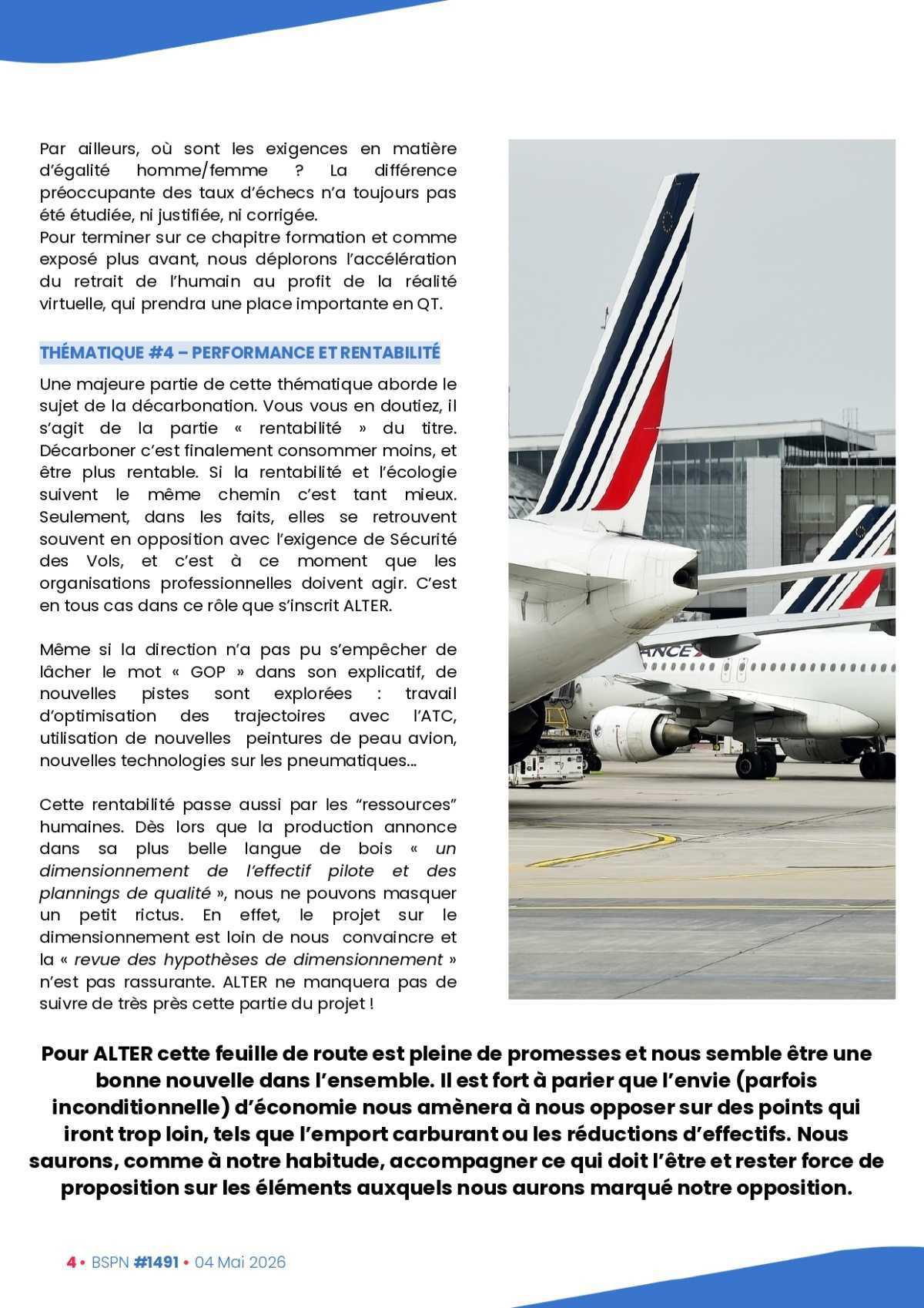 ALTER // Bulletin Syndical du Personnel Naviguant # 1491 du 4 mai 2026