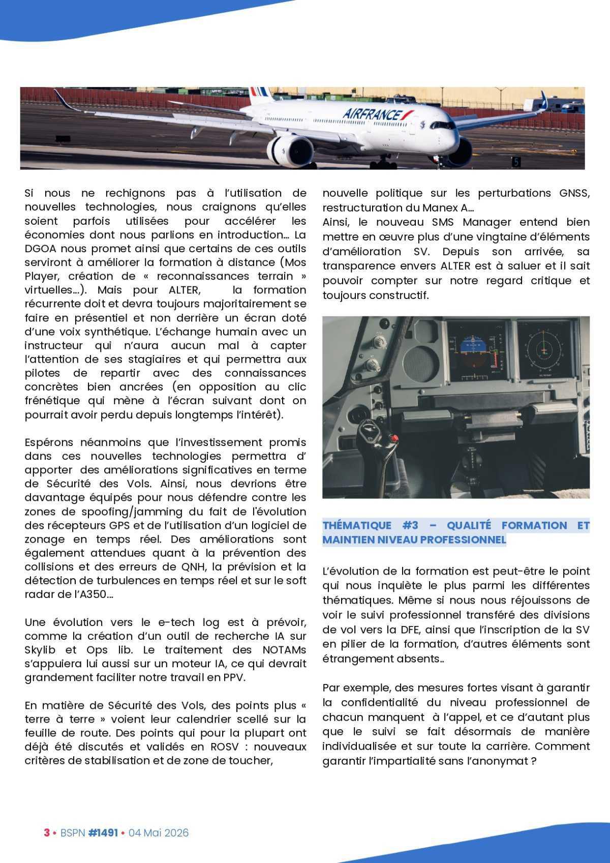 ALTER // Bulletin Syndical du Personnel Naviguant # 1491 du 4 mai 2026