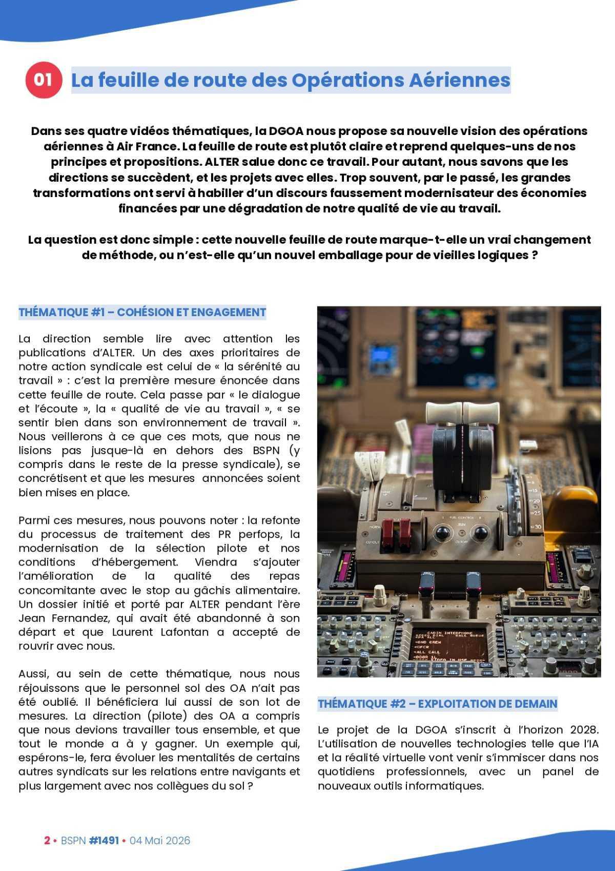 ALTER // Bulletin Syndical du Personnel Naviguant # 1491 du 4 mai 2026