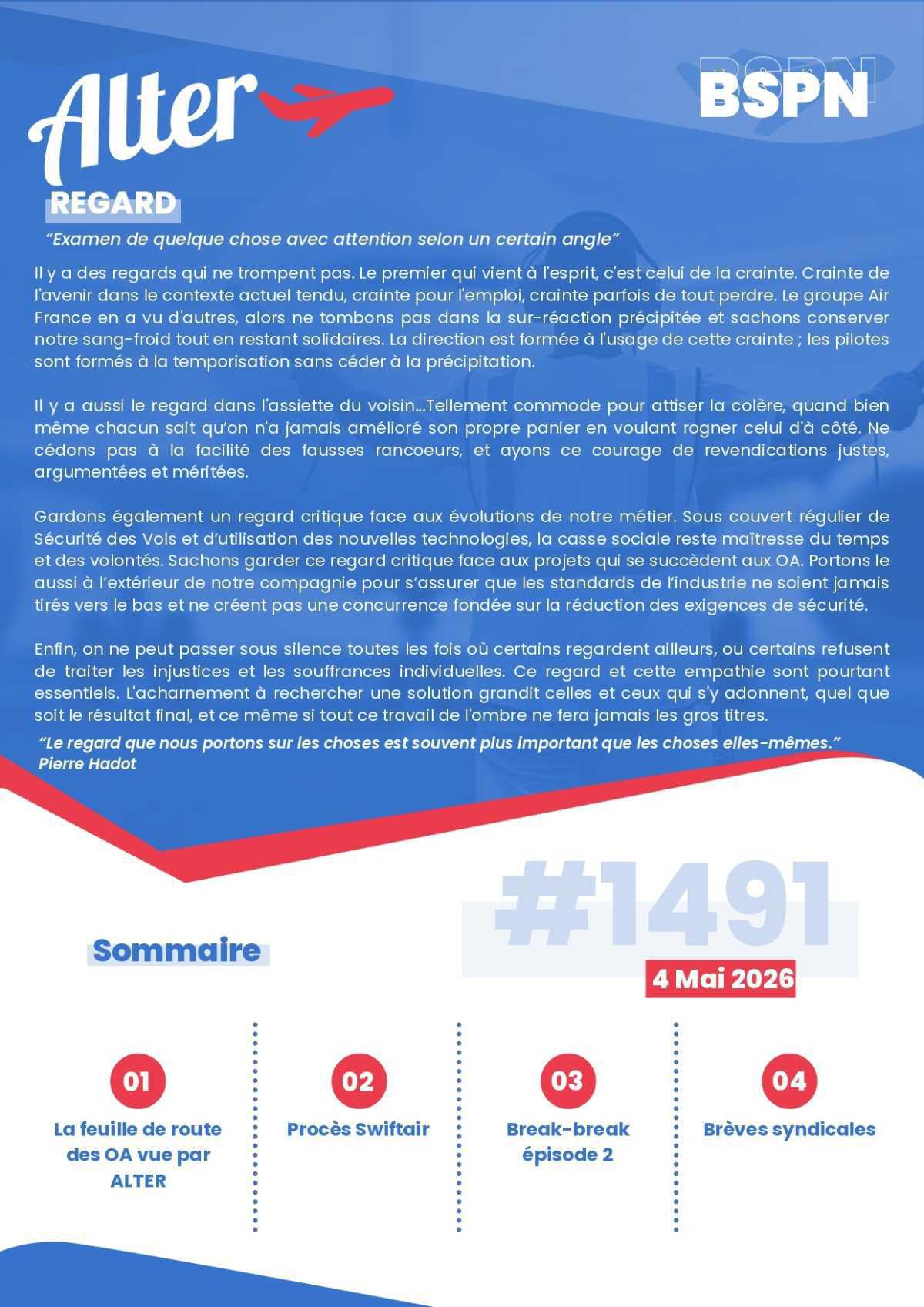 ALTER // Bulletin Syndical du Personnel Naviguant # 1491 du 4 mai 2026
