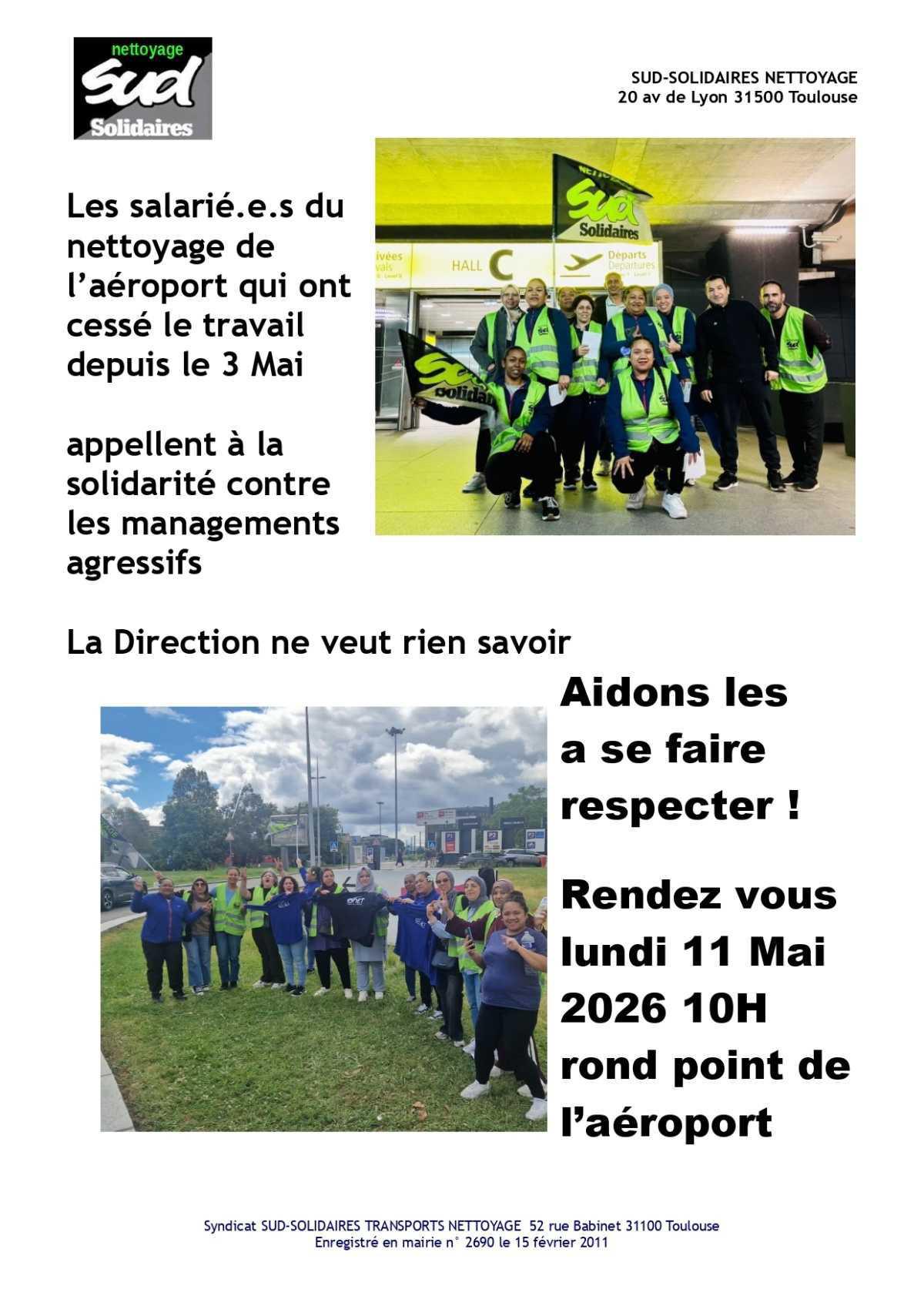 Soutenons les grévistes de SUD transports Nettoyage à l'aéroport de Toulouse