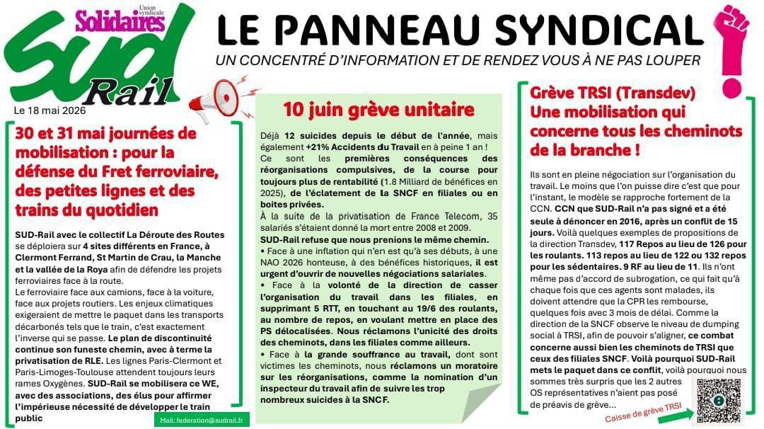SUD-Rail // Le panneau syndical du 18 mai 2026