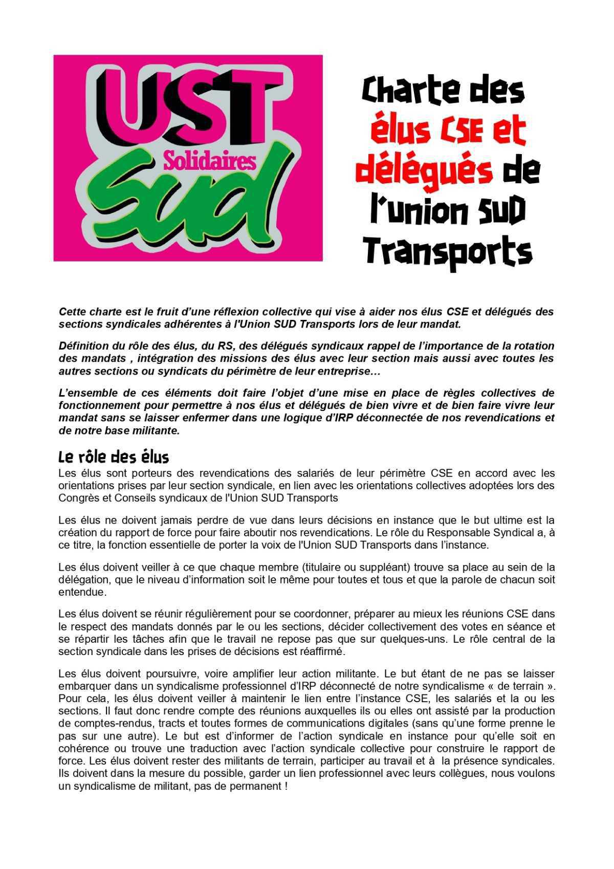 6e Congrès de l'UST du 12 mai 2026 : Charte des élus et délégués