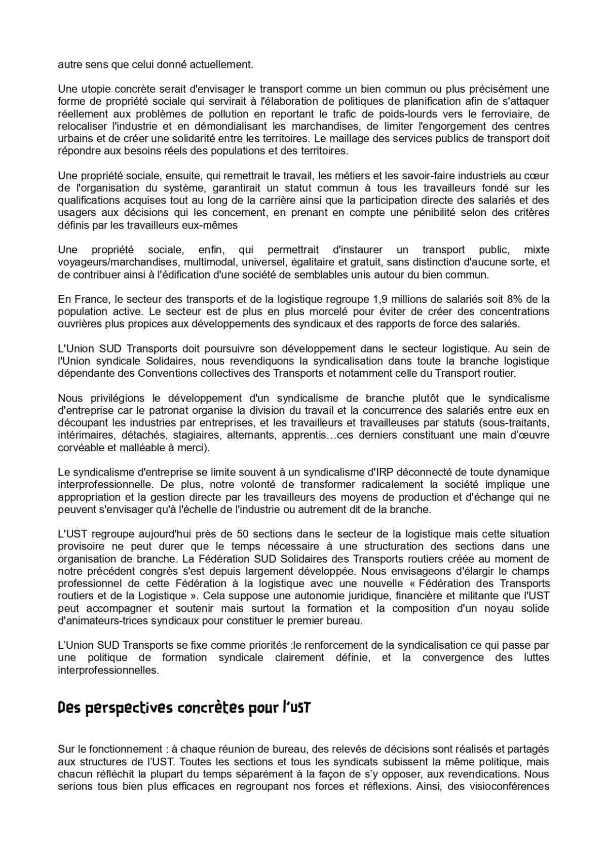6e Congrès de l'Union SUD Transports du 12 mai 2026 : Résolution d'orientation