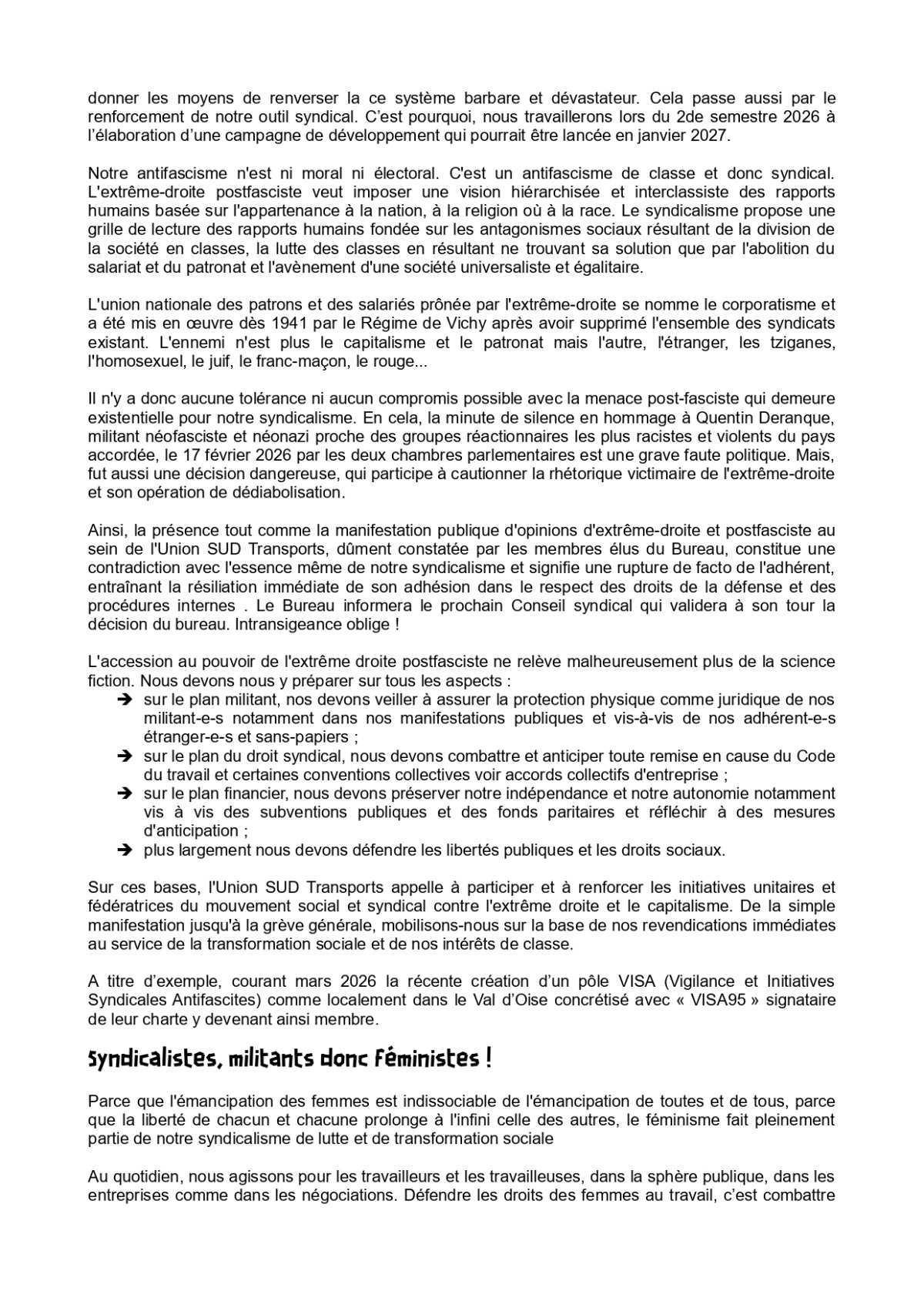 6e Congrès de l'Union SUD Transports du 12 mai 2026 : Résolution d'orientation