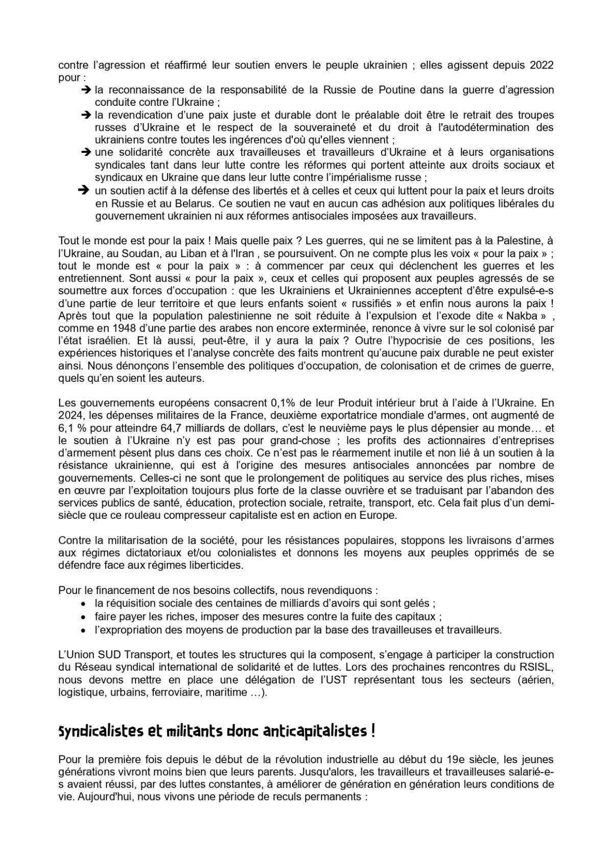 6e Congrès de l'Union SUD Transports du 12 mai 2026 : Résolution d'orientation