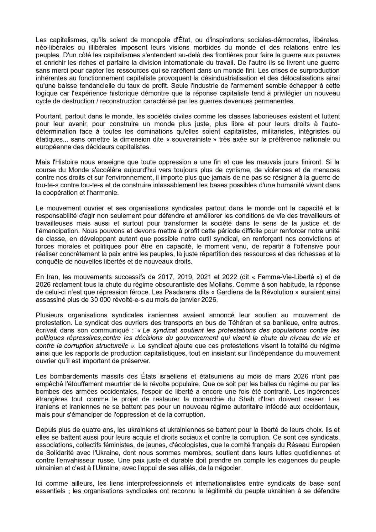 6e Congrès de l'Union SUD Transports du 12 mai 2026 : Résolution d'orientation