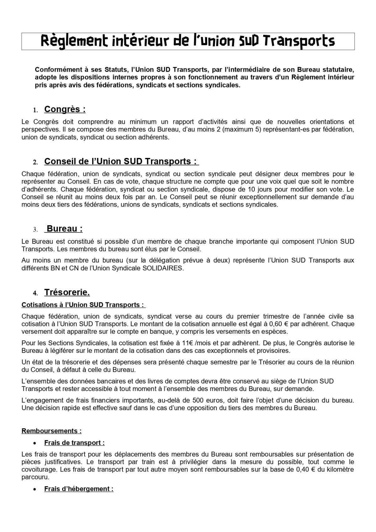 6e Congrès de l'UST du 12 mai 2026 : Statuts et Règlement intérieur adoptés