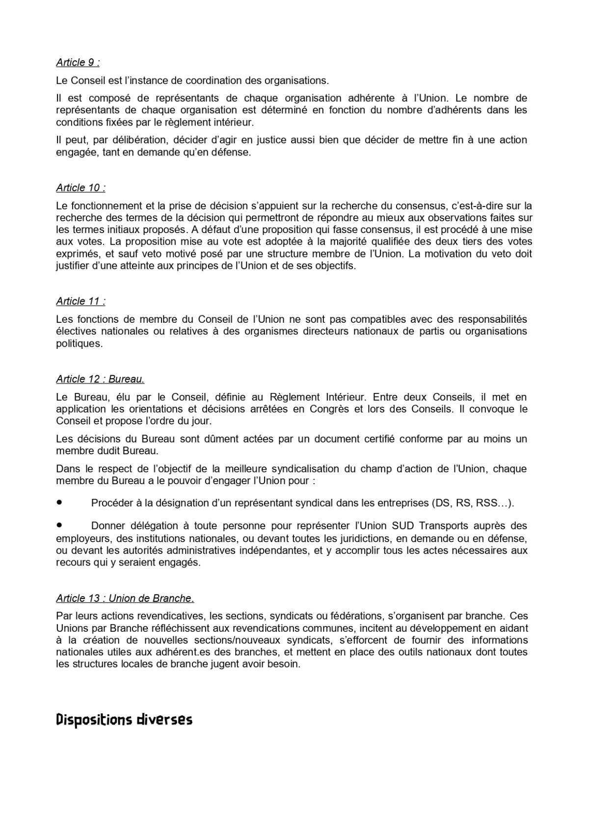 6e Congrès de l'UST du 12 mai 2026 : Statuts et Règlement intérieur adoptés