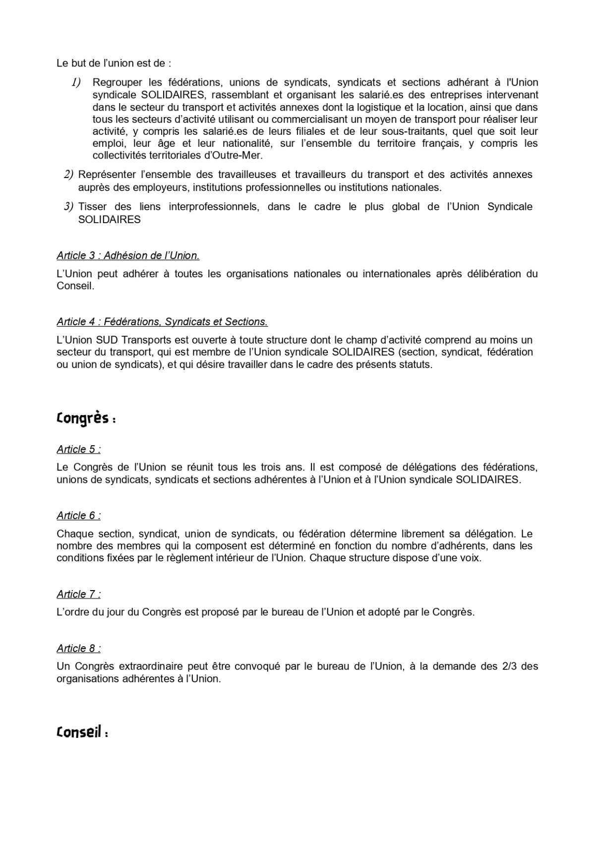 6e Congrès de l'UST du 12 mai 2026 : Statuts et Règlement intérieur adoptés