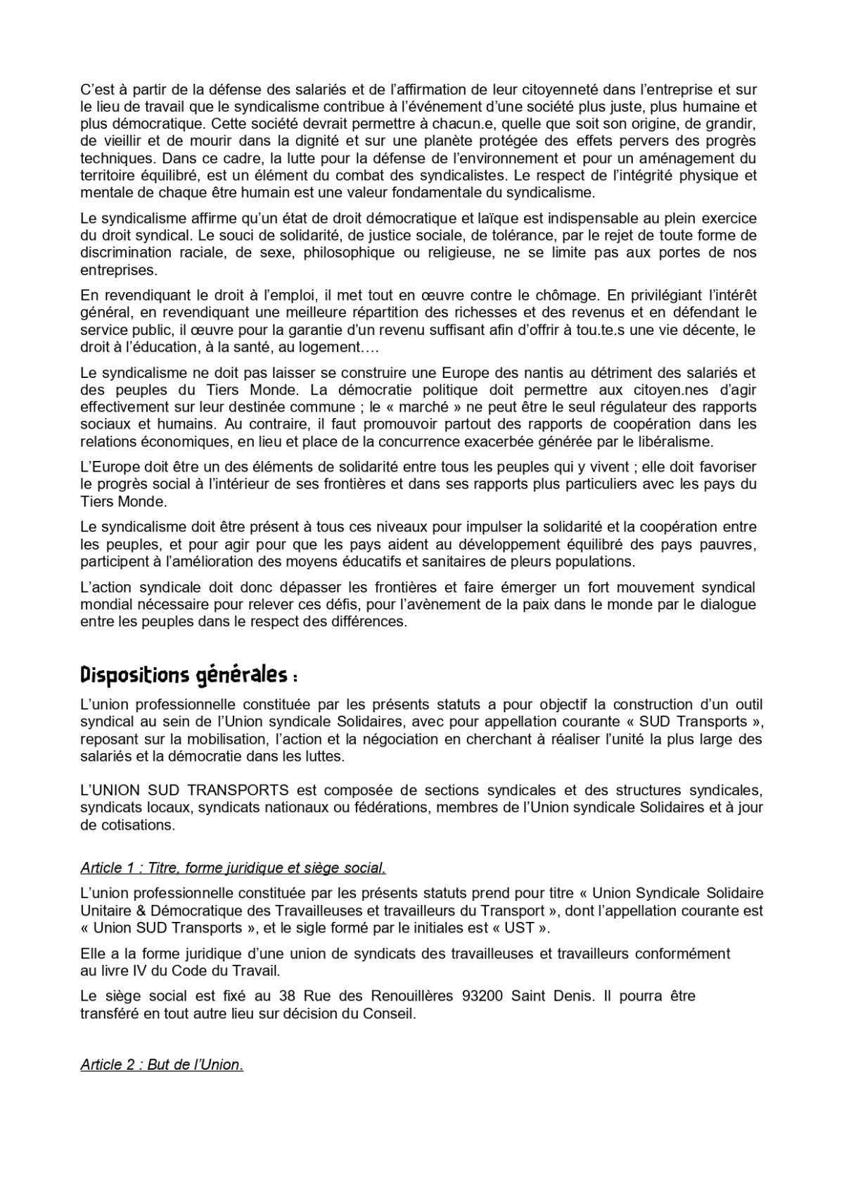 6e Congrès de l'UST du 12 mai 2026 : Statuts et Règlement intérieur adoptés