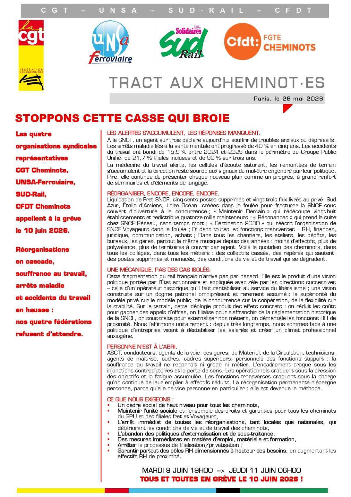 Tract unitaire cheminots // Stoppons cette casse qui broie