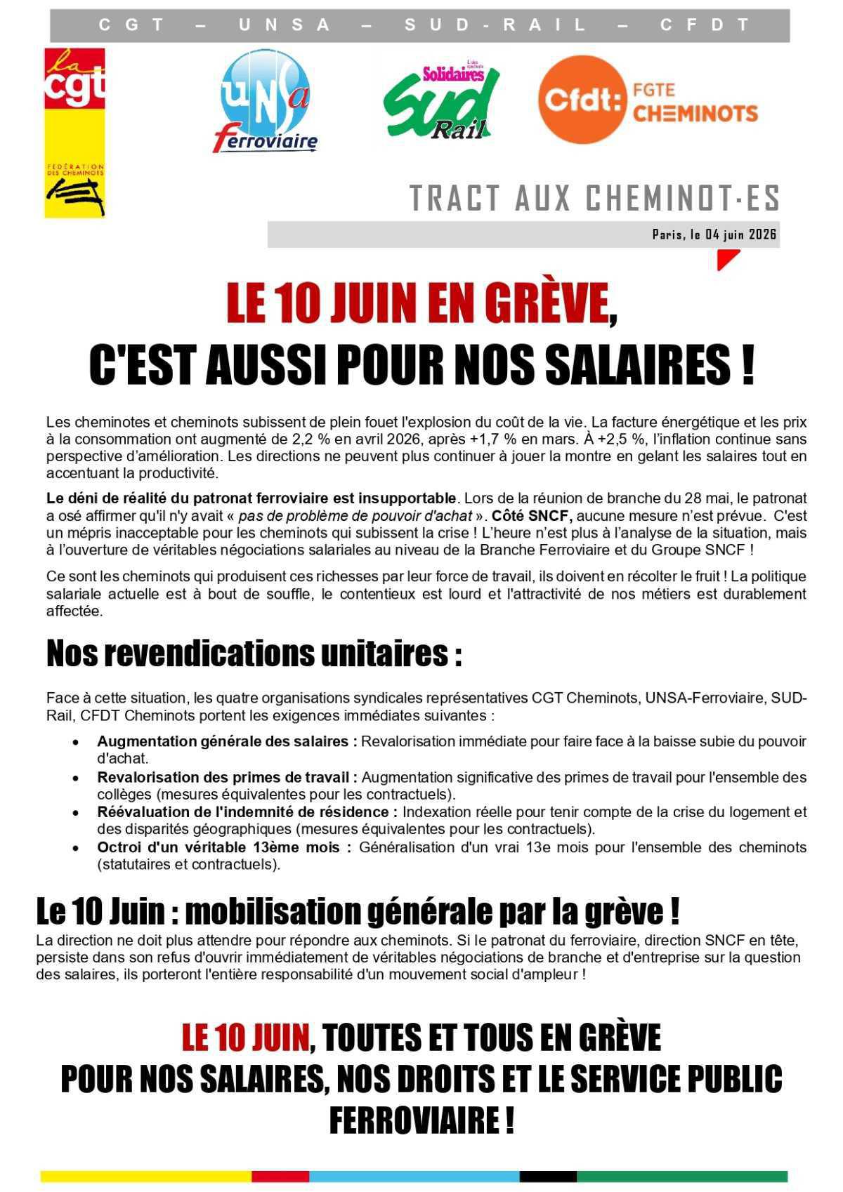 Cheminots // Le 10 juin en grève, c'est aussi pour nos salaires !