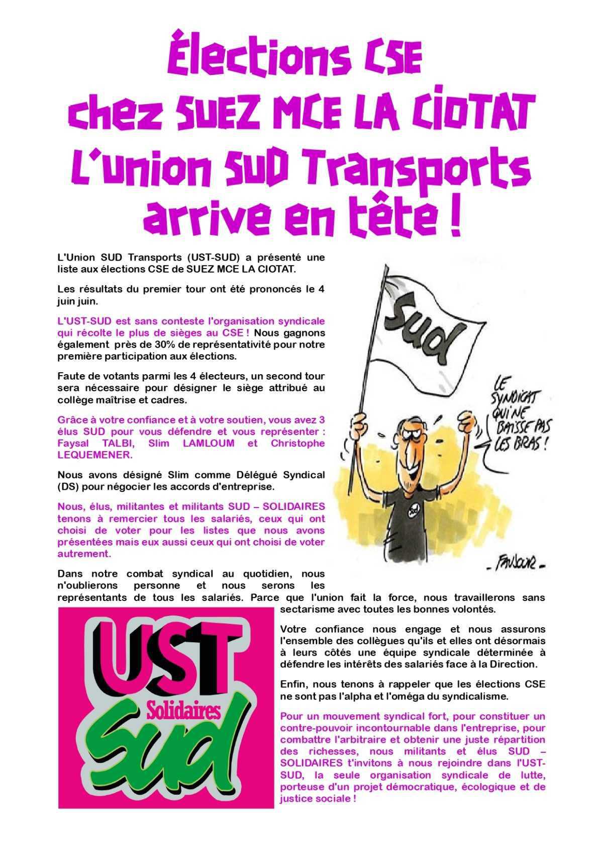 SUZE MCE La Ciotat // l'UST SUD obtient le plus d'élus CSE !