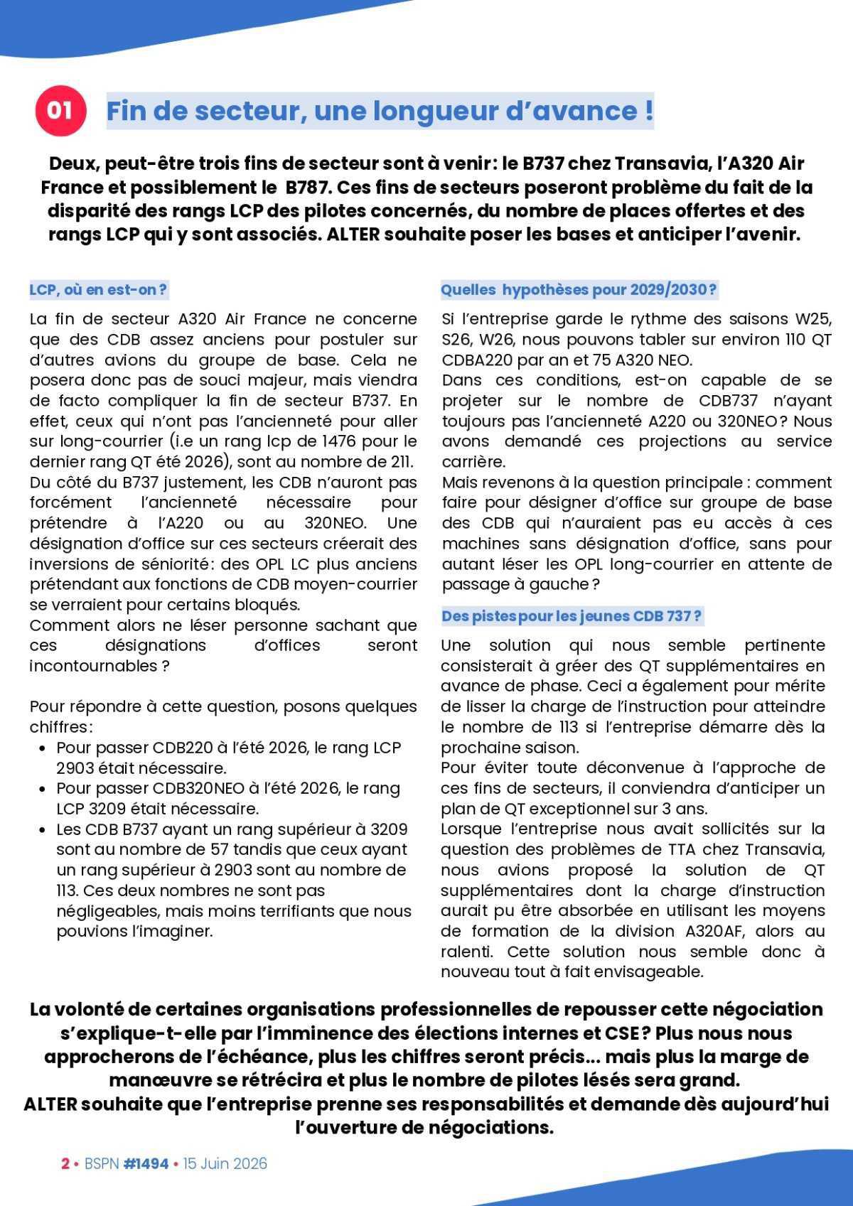 ALTER // Bulletin Syndical du Personnel Naviguant # 1494