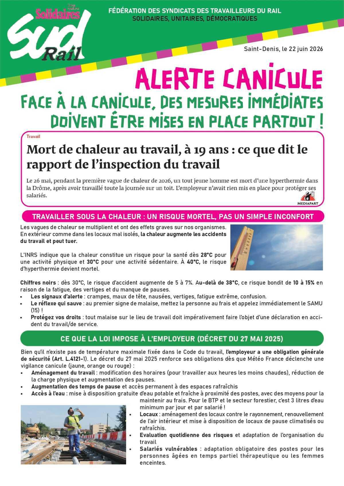 SUD-Rail // Alerte canicule ! Ne subissez pas la chaleur !